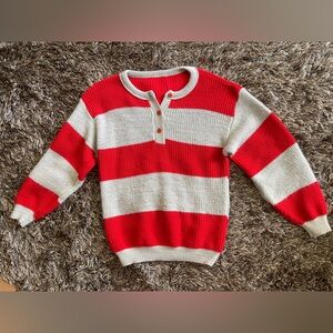 Red and White Striped Crochet Women's Sweater